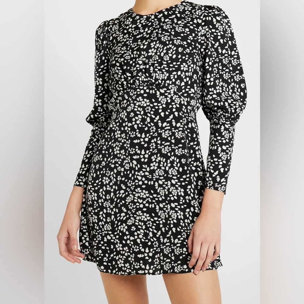 Topshop Floral Long Sleeve Fit & Flare Dress Size US 4 Back Keyhole
